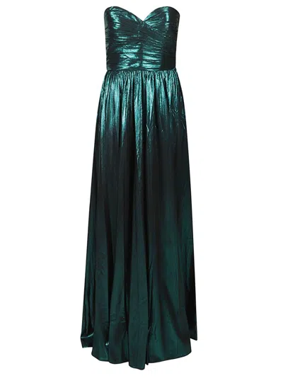 Shop Retroféte Retrofete Ezri Pleated Metallic Effect Maxi Dress In Green