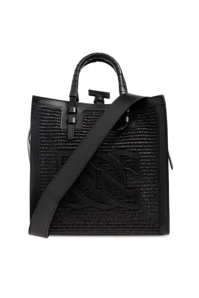 Shop Casadei Baurivage Woven Top Handle Bag In Black
