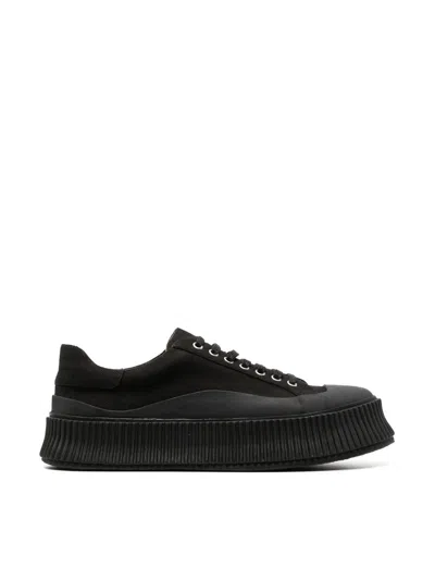 Shop Jil Sander Low Laced Sneakers With Vulcanized Rubber Sole Shoes In Black