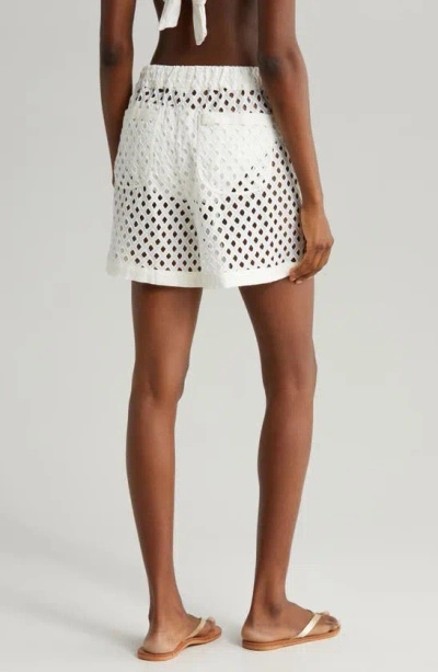 Shop Agua Bendita Watts Kai Paillette Sheer Linen Blend Eyelet Cover-up Shorts In White