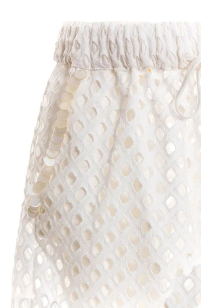 Shop Agua Bendita Watts Kai Paillette Sheer Linen Blend Eyelet Cover-up Shorts In White