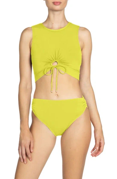 Shop Robin Piccone Aubrey High Waist Bikini Bottoms In Honeydew