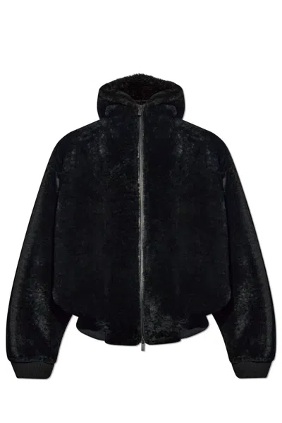 Shop Fear Of God Zipped Hooded Shearling Jacket In Black
