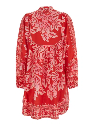 Shop Farm Rio Red Mini Dress With Floral Print In Techno Fabric Woman
