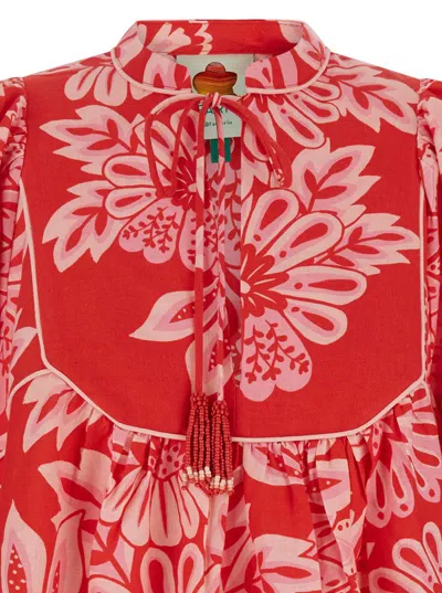 Shop Farm Rio Red Mini Dress With Floral Print In Techno Fabric Woman