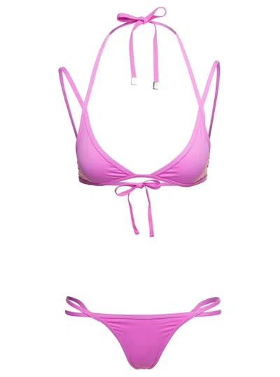 Shop Attico Triangle Cup Bikini Set In Pink Technical Fabric Woman