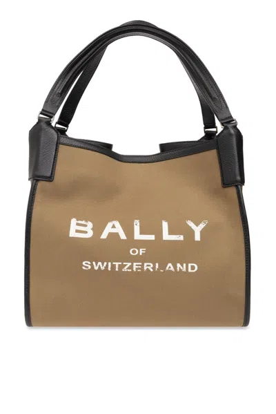 Shop Bally Logo Printed Large Tote Bag In Beige