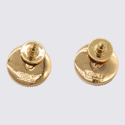 Shop Versace Gold- Tone And Silver Metal Medusa Earrings In Golden
