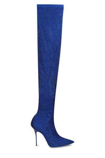 Shop Gedebe Logan Cuissarde Pointed Toe Boots In Blue