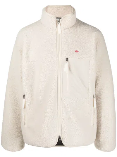 Shop Danton Stand Collar Shearling Jacket Men Off White In Nylon