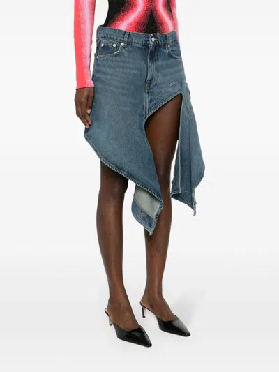 Shop Y/project Asymmetrical Denim Mini Skirt Woman Blue  In Cotton