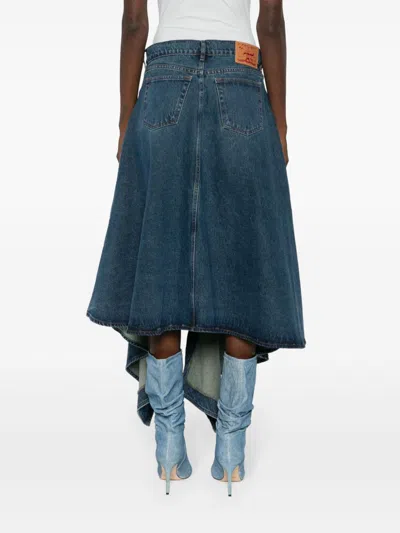 Shop Y/project Asymmetrical Denim Skirt Woman Blue  In Cotton