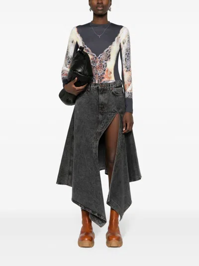 Shop Y/project Asymmetrical Denim Skirt Woman Black In Cotton