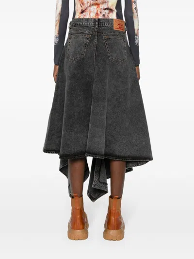 Shop Y/project Asymmetrical Denim Skirt Woman Black In Cotton