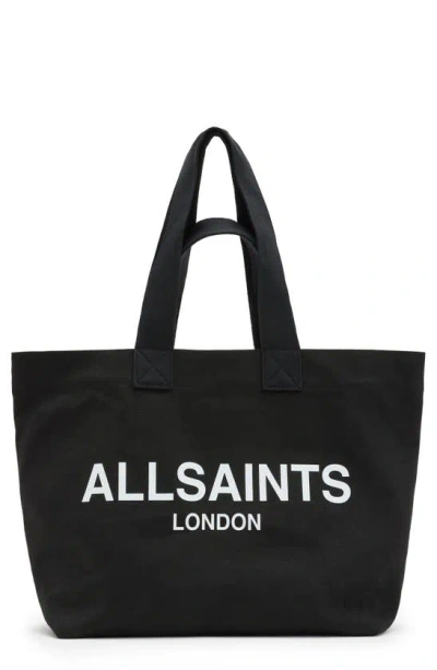 Allsaints Ali Logo-print Cotton-canvas Tote Bag In Black