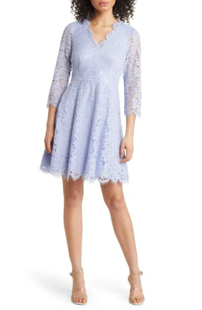 Shop Eliza J Long Sleeve Lace Fit & Flare Dress In Light Blue