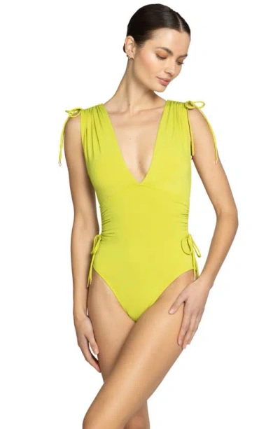 Shop Robin Piccone Aubrey V-neck One-piece Swimsuit In Honeydew