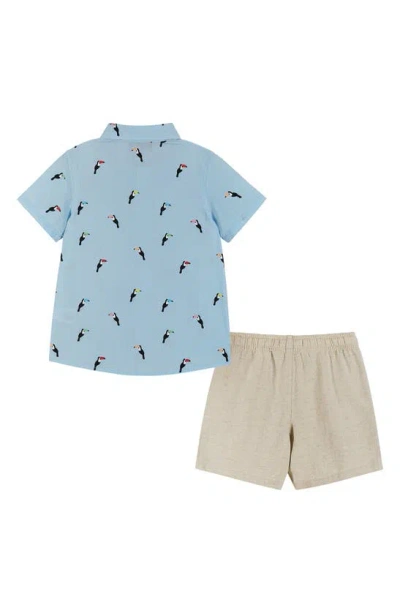Shop Andy & Evan Kids' Toucan Short Sleeve Cotton Button-up Shirt & Shorts Set In Blue Toucan