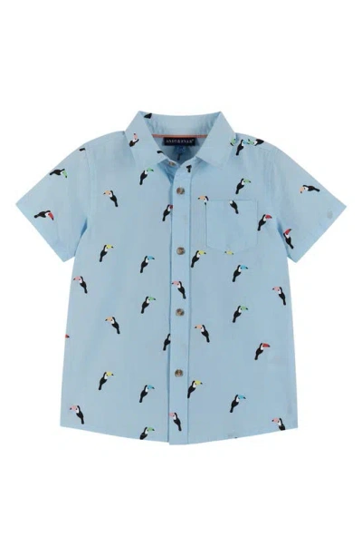 Shop Andy & Evan Kids' Toucan Short Sleeve Cotton Button-up Shirt & Shorts Set In Blue Toucan