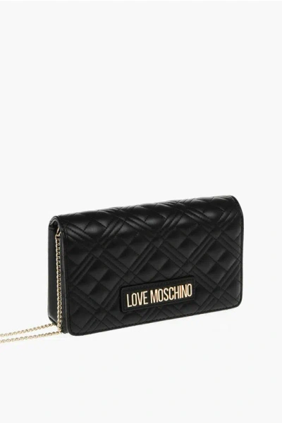 Shop Moschino Love Quilted Faux Leather Bag With Chain Shoulder Strap