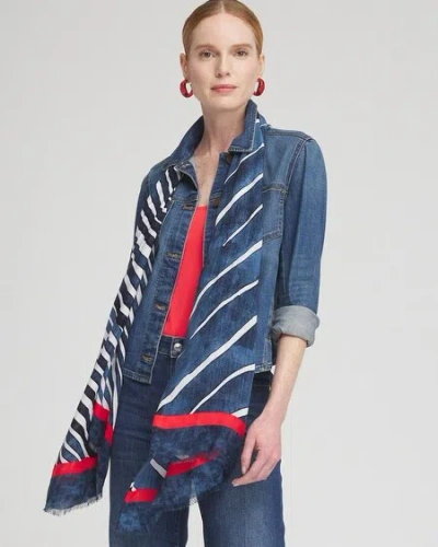 Shop Chico's Silk Blend Stripe Oblong Scarf In Navy Blue |  In Classic Navy
