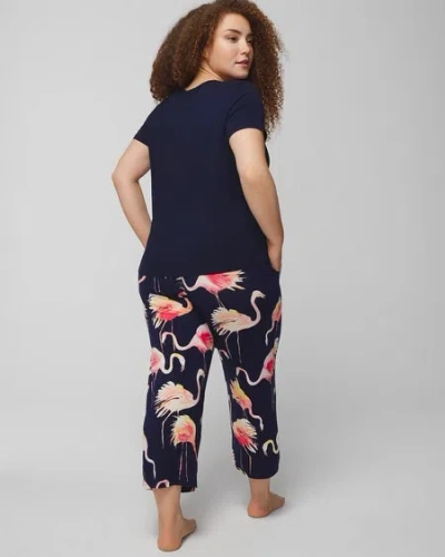 Shop Soma Women's Cool Nights Short Sleeve + Cropped Pajama Pants Set In Shadow Flora M Meta/poppy Size Medium