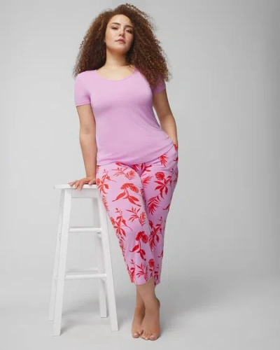 Shop Soma Women's Cool Nights Short Sleeve + Cropped Pajama Pants Set In Shadow Flora M Meta/poppy Size Large 