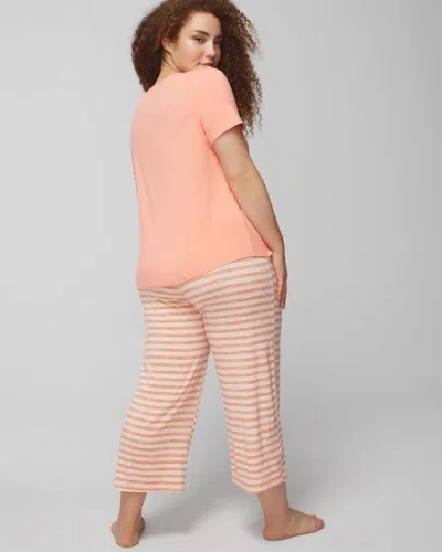 Shop Soma Women's Cool Nights Short Sleeve + Cropped Pajama Pants Set In Shadow Flora M Meta/poppy Size Xs | S