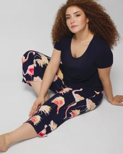 Shop Soma Women's Cool Nights Short Sleeve + Cropped Pajama Pants Set In Flamingle Sm Navy Size Large |