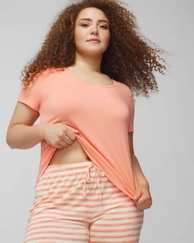 Shop Soma Women's Cool Nights Short Sleeve + Cropped Pajama Pants Set In Retreat Stripe Mini Melon Size Xl | S