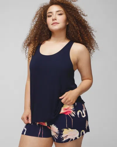 Shop Soma Women's Cool Nights Sleep Tank Top + Pajama Shorts Set In Flamingle Sm Navy Size Large |