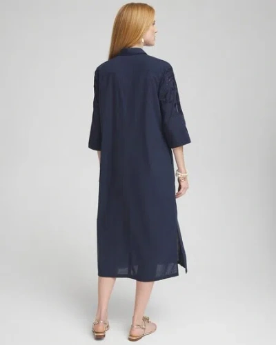 Shop Chico's Embroidered Shirt Dress In Navy Blue Size 14-l |