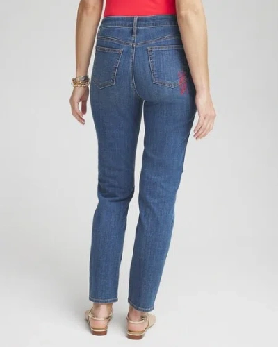 Chico's Girlfriend Patchwork Ankle Jeans In Palace Indigo Size 16 |  In Palace Indigo