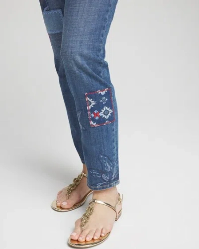 Chico's Girlfriend Patchwork Ankle Jeans In Palace Indigo Size 16 |  In Palace Indigo