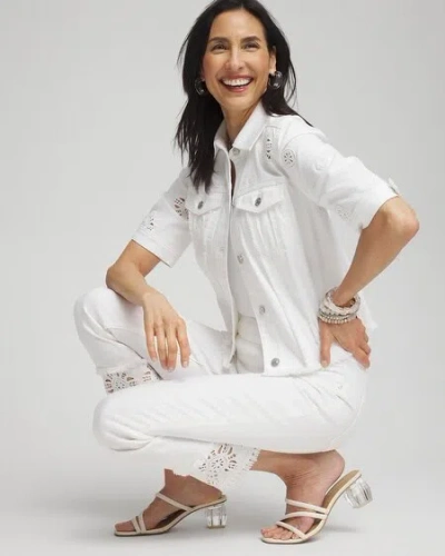 Chico's No Stain Embellished Pull-on Cropped Jeans In White