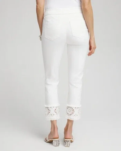 Chico's No Stain Embellished Pull-on Cropped Jeans In White