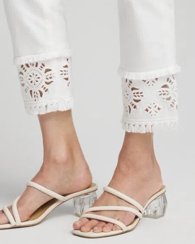 Chico's No Stain Embellished Pull-on Cropped Jeans In White