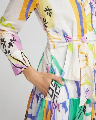 Shop Chico's Silk Blend Modern Print Shirt Dress In Ecru/white Size 0/2-xs |  In Ecru White
