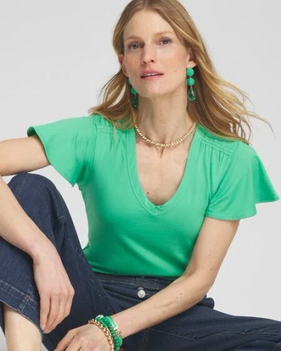 Shop Chico's Flutter Sleeve Tee In Grassy Green Size Xs |