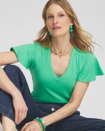 Chico's Flutter Sleeve Tee In Green Size 20/22 |  In Grassy Green