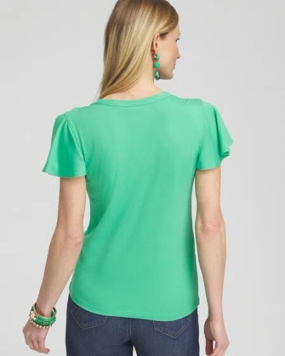 Chico's Flutter Sleeve Tee In Green Size 20/22 |  In Grassy Green