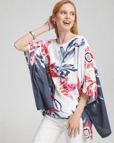 Shop Chico's Floral Poncho In Navy Blue Size Large/xl |