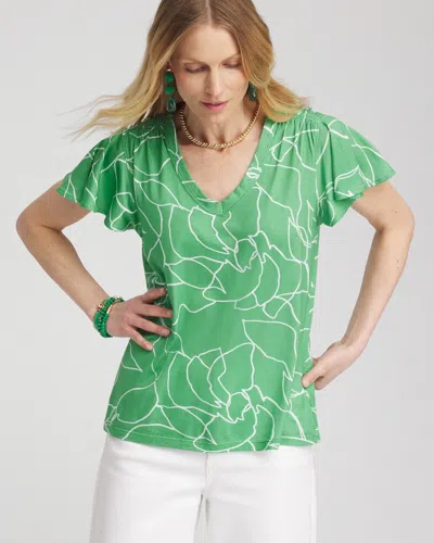 Chico's Green Lines Flutter Sleeve Tee Size 16/18 |  In Grassy Green