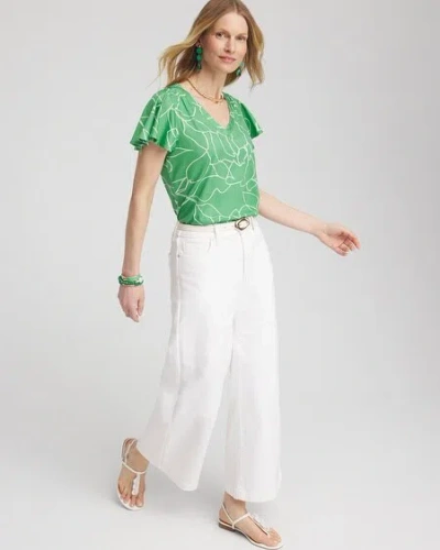Chico's Green Lines Flutter Sleeve Tee Size 16/18 |  In Grassy Green