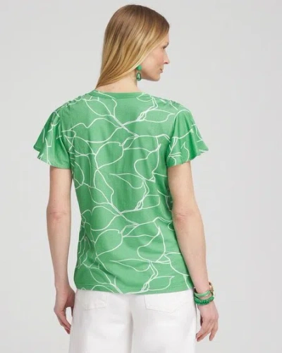 Chico's Green Lines Flutter Sleeve Tee Size 16/18 |  In Grassy Green
