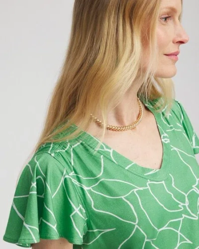 Chico's Green Lines Flutter Sleeve Tee Size 16/18 |  In Grassy Green