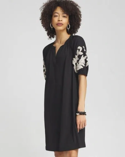 Shop Chico's Poplin Embroidered Midi Dress In Black Size 20/22 |
