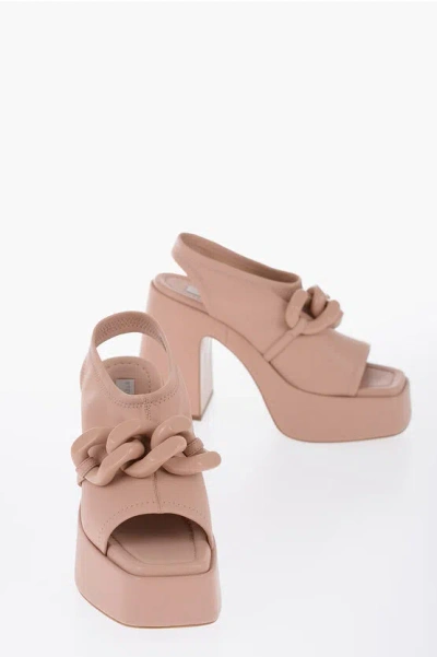 Shop Stella Mccartney Vegan Leather Open Toe Mules With Chain Details Heel 12 Cm