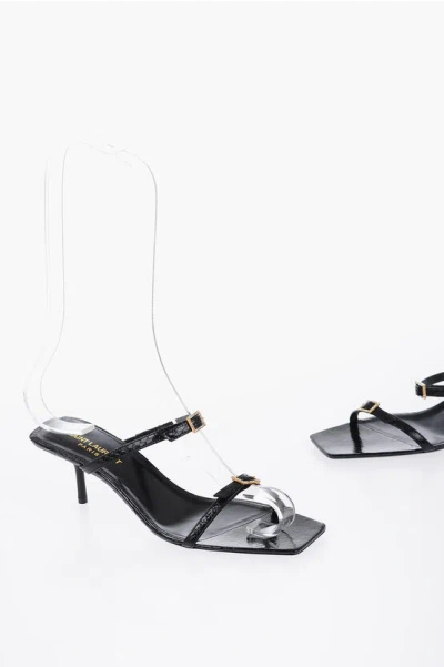 Shop Saint Laurent Snakeskin Sandals With Buckles Heel 7 Cm