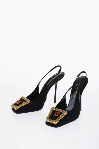 Shop Saint Laurent Sligback Sandal With Jewel Buckle Heel 11 Cm